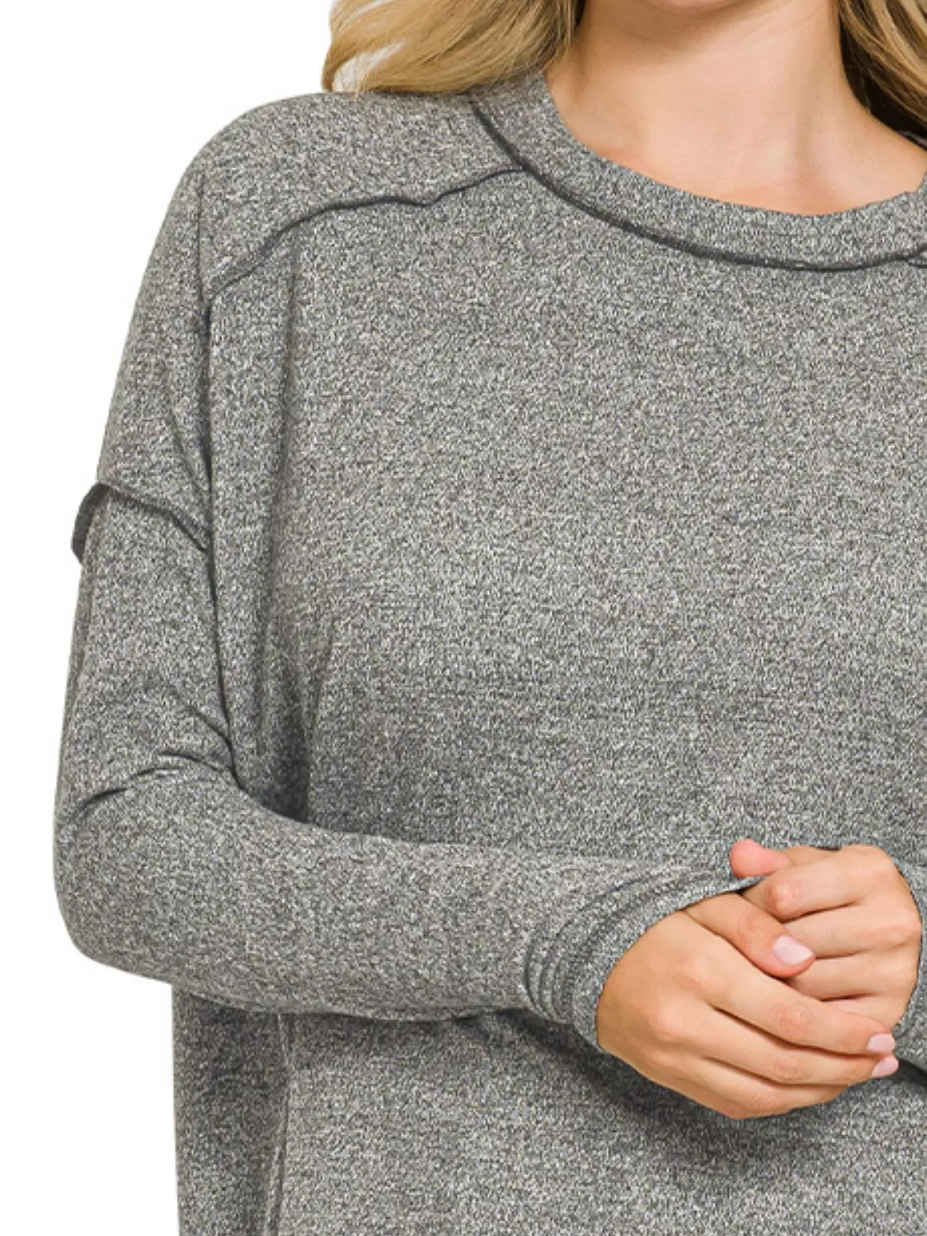 Zenana Full Size Melange Hacci Exposed Seam Hi-low Tee Plus Size - Be Bliss Boutique