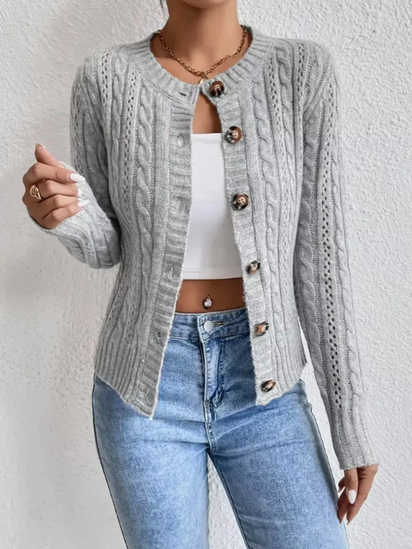 Cable Knit Button Up Cardigan - Be Bliss Boutique