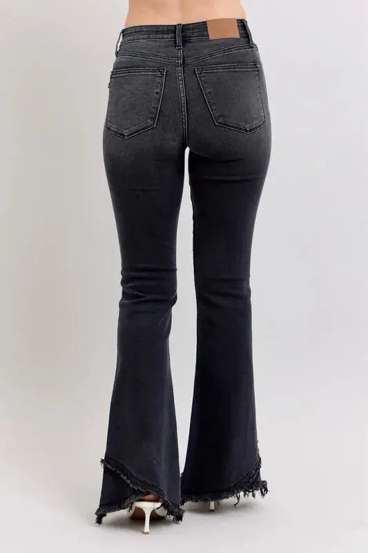 Judy Blue Full Size/Plus Size High Waist Flare w/ Mock Fray Tulip Hem - Be Bliss Boutique