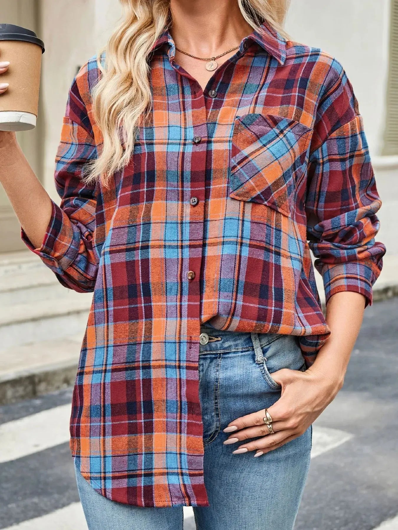Oversized Plaid Button Up Long Sleeve Shirt - Be Bliss Boutique