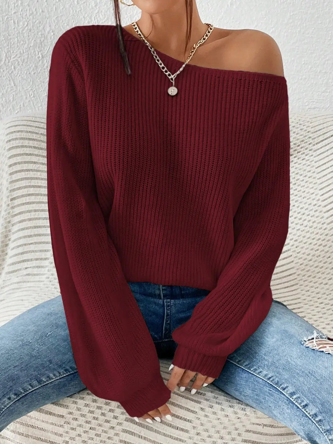 Honey Long Sleeve One Shoulder Sweater - Be Bliss Boutique