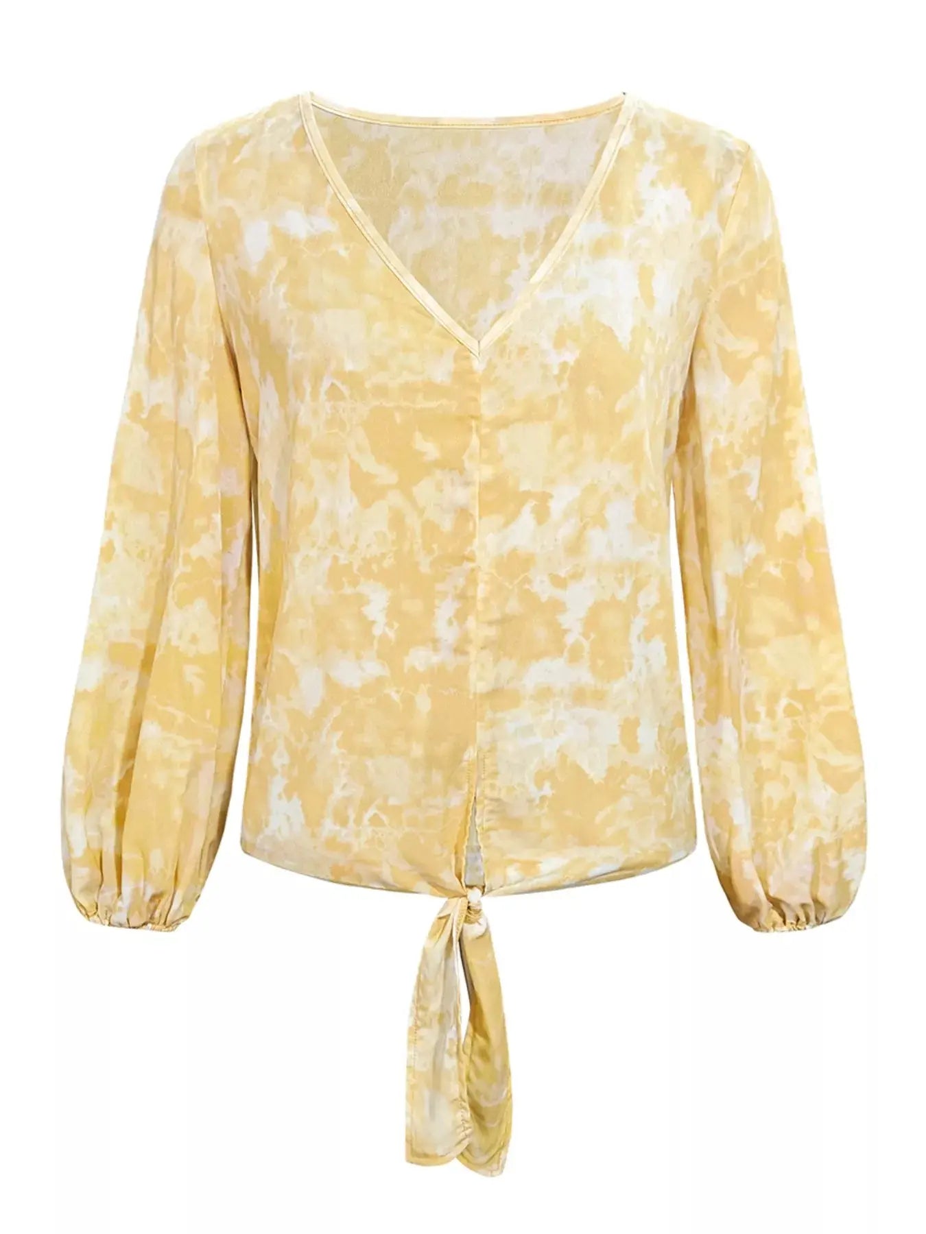 V-Neck Long Sleeve Tie Front Blouse - Be Bliss Boutique