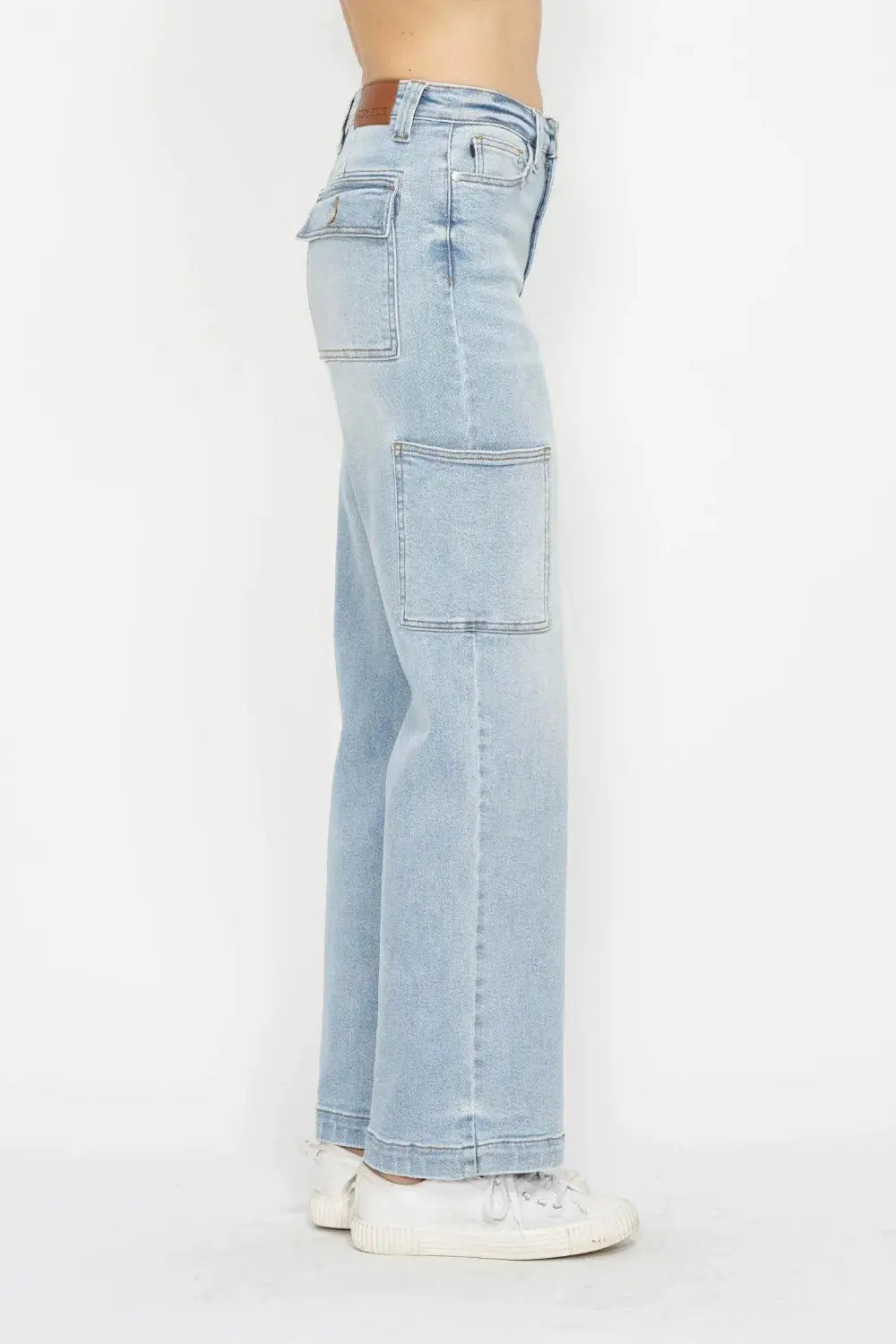 High Waist Cargo Pocket Straight Leg Judy Blue Jeans – Full Size - Be Bliss Boutique