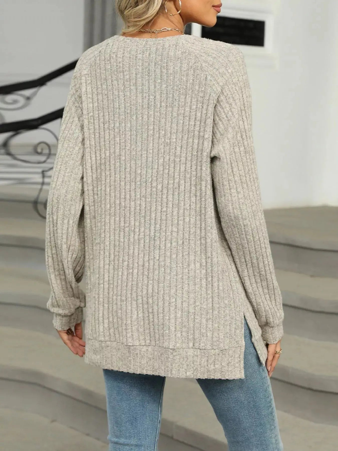 Cozy Chic Ribbed Button Detail Long Sleeve Tunic - Be Bliss Boutique