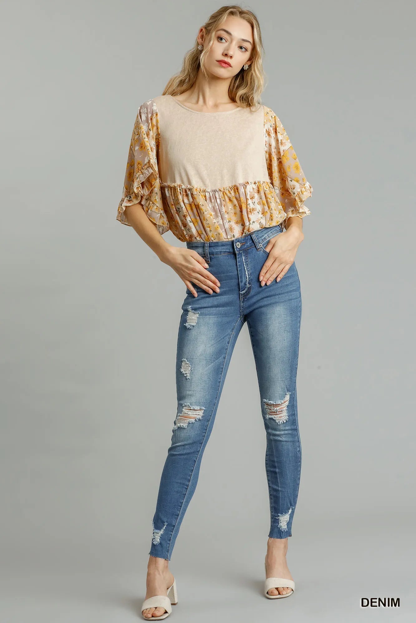 Umgee Distressed Skinny Jeans with Edge Detail -  Be Bliss Boutique