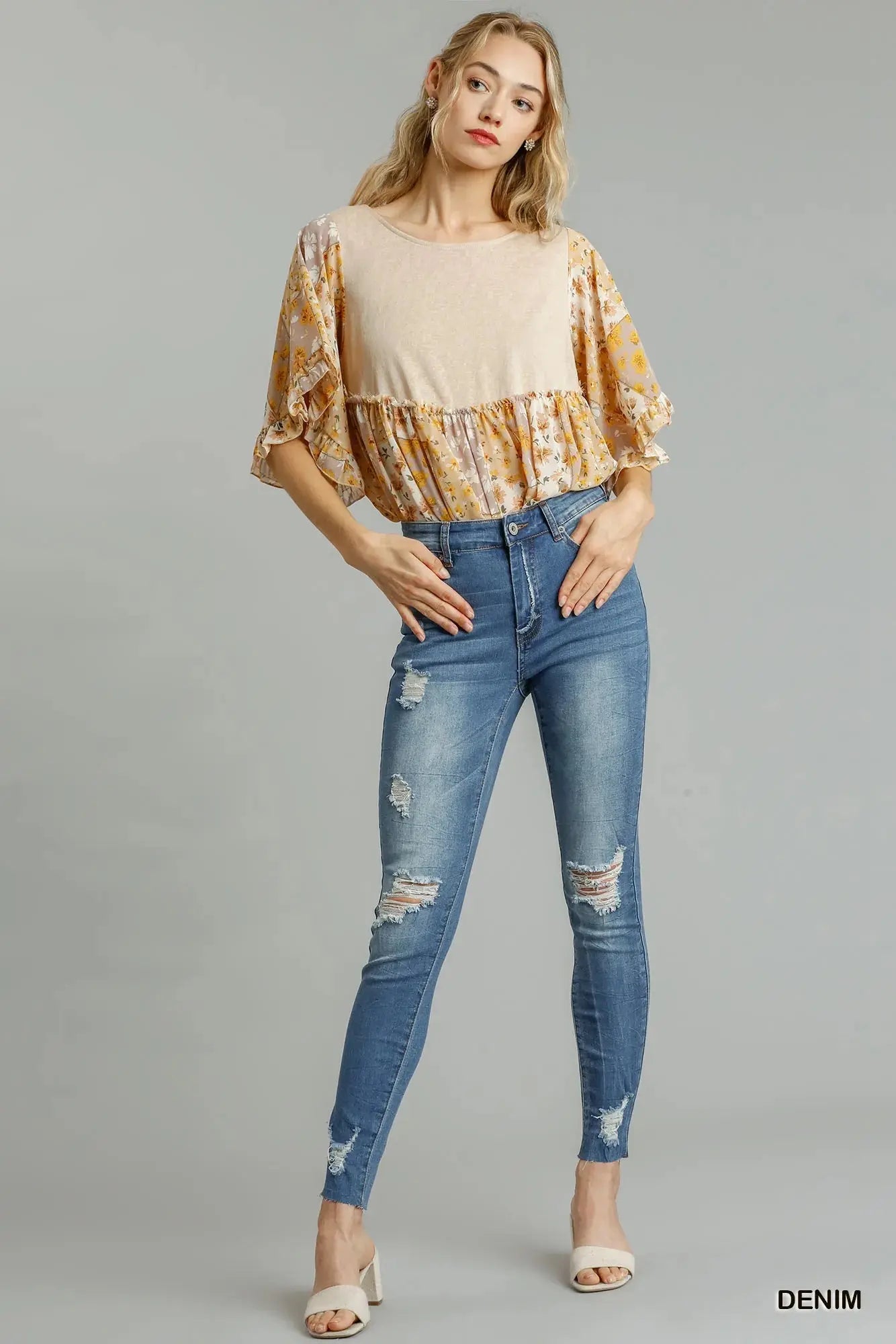 Umgee High Waist Distressed Skinny Jeans with Raw Hem - Be Bliss Boutique