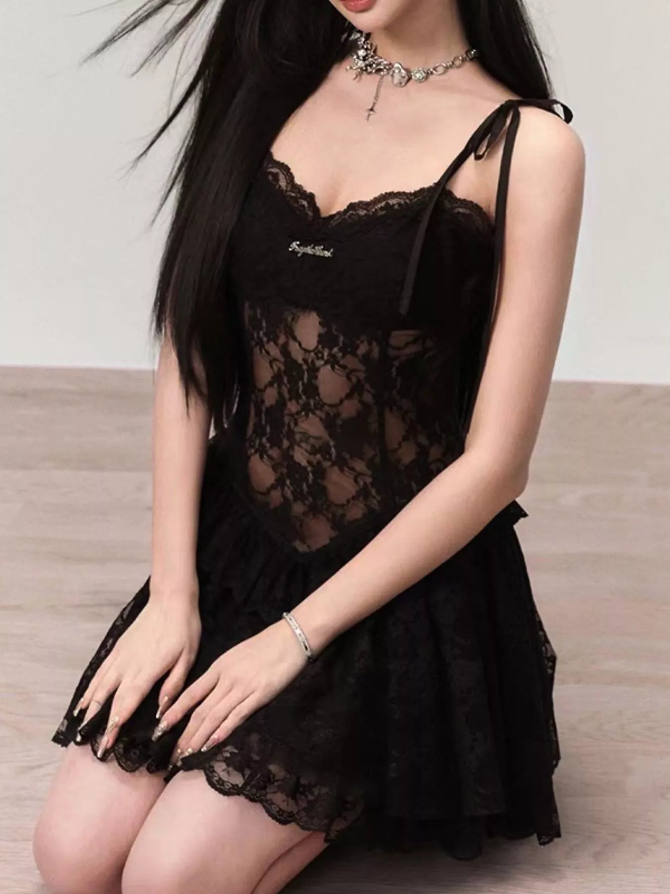 Lace Tie Shoulder Mini Dress - Be Bliss Boutique