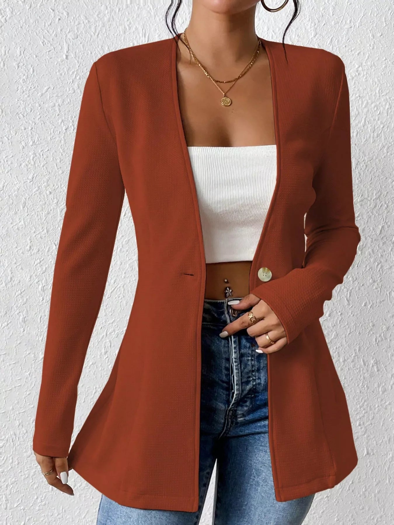 One Button Long Sleeve Blazer - Be Bliss Boutique