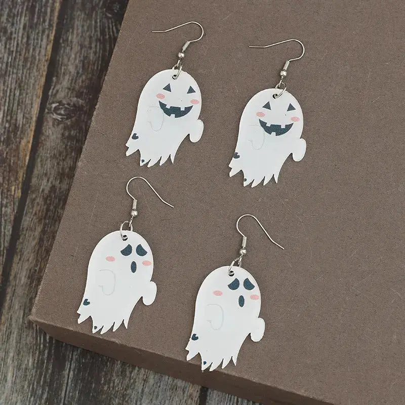 2 Piece Alloy Acrylic Halloween Ghost Dangle Earrings - Be Bliss Boutique