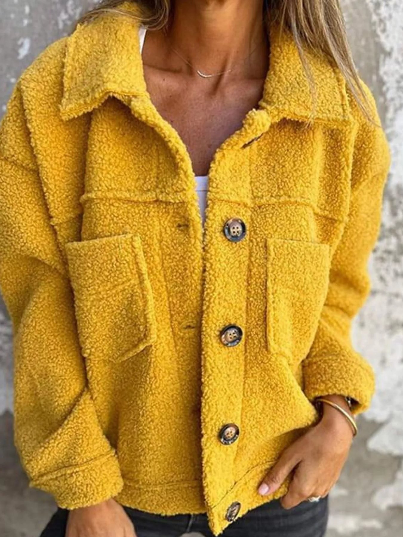 Full Size Single-Breasted Sherpa Shacket Plus Size - Be Bliss Boutique