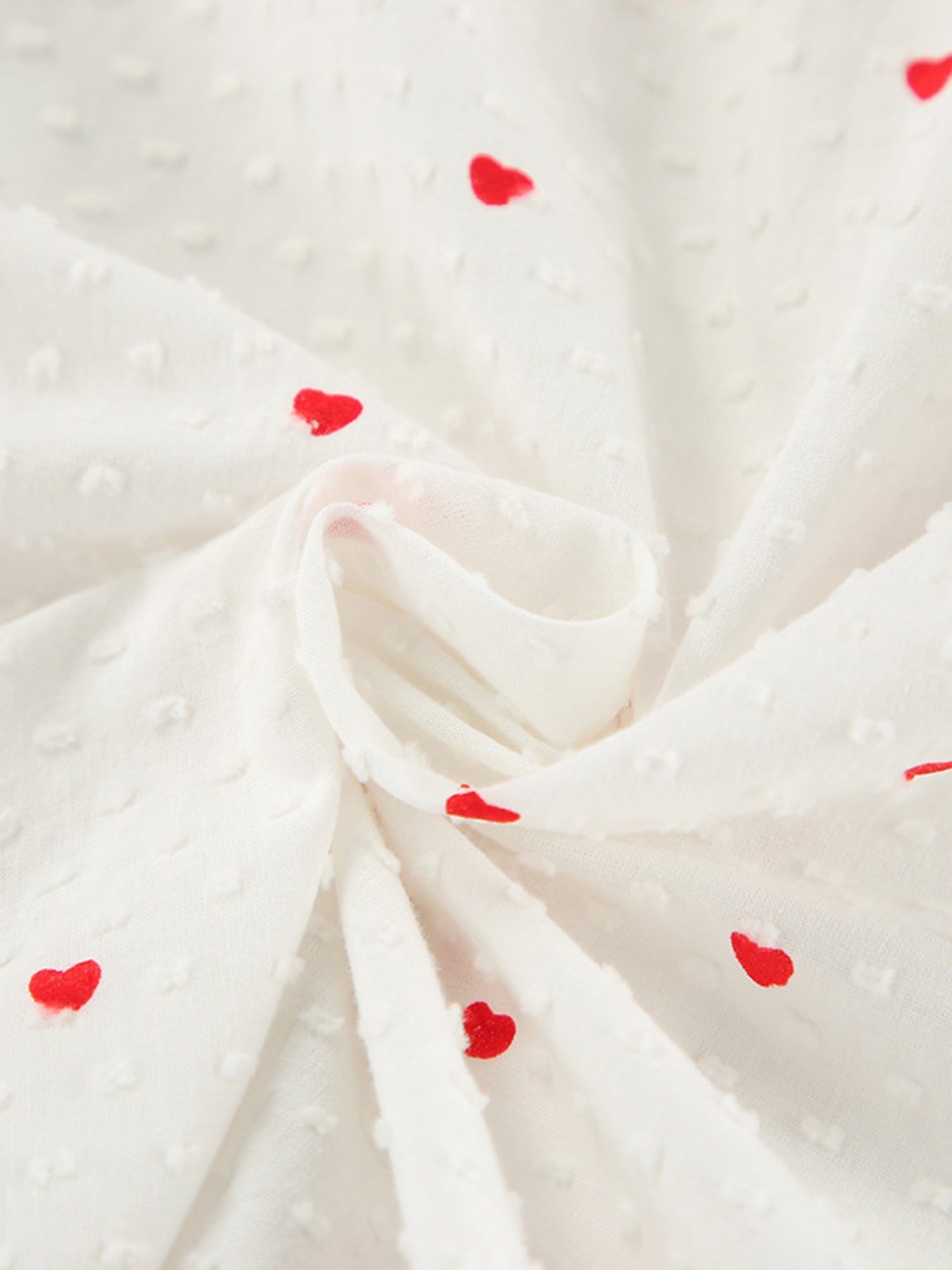 Heart Print Ruffle Trim Button-Up Cotton Lounge Set - Be Bliss Boutique