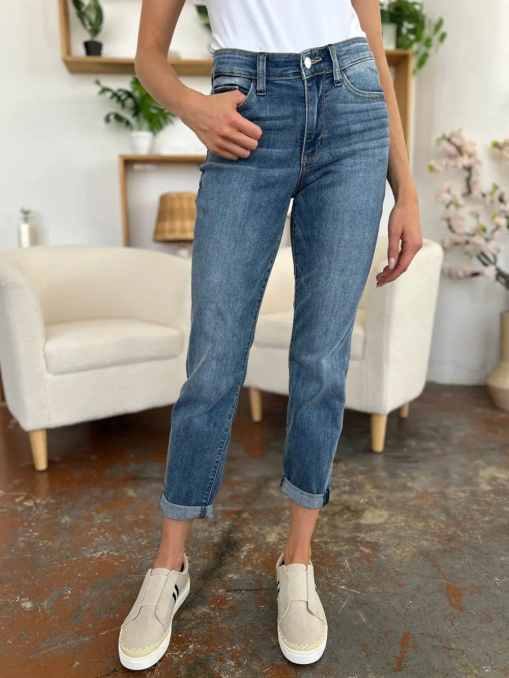 Full Size/Plus Size Cuffed Hem Slim Judy Blue Jeans - Be Bliss Boutique