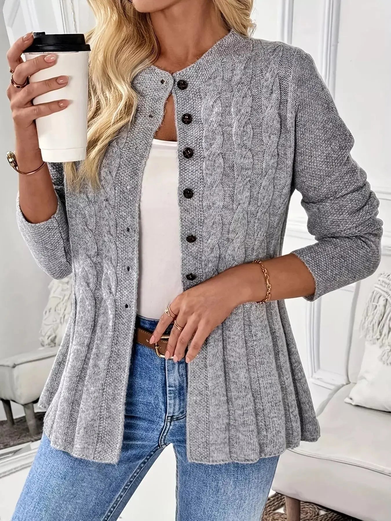 Cable Knit Button Up Cardigan - Be Bliss Boutique