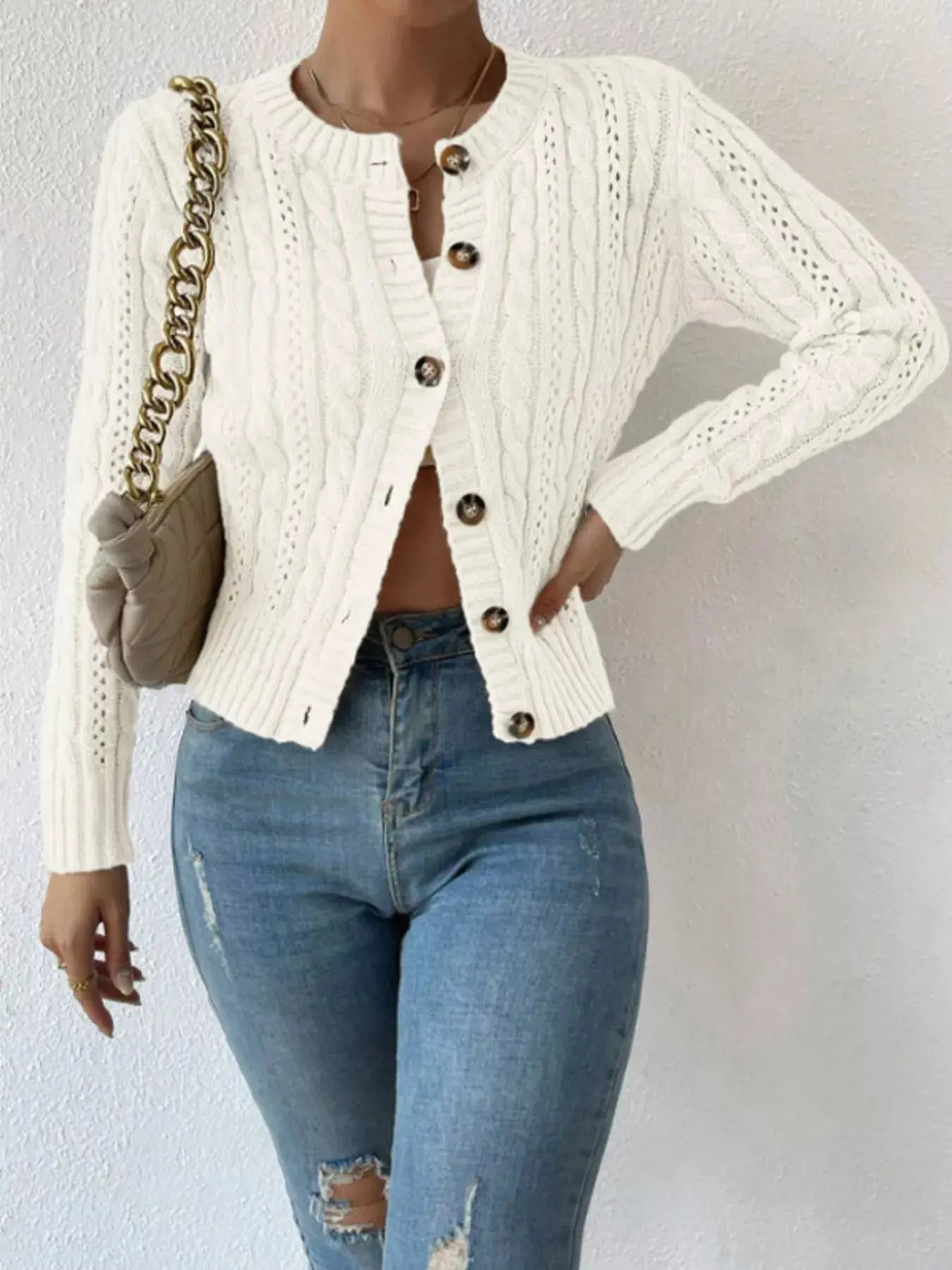Cable Knit Button Up Cardigan - Be Bliss Boutique