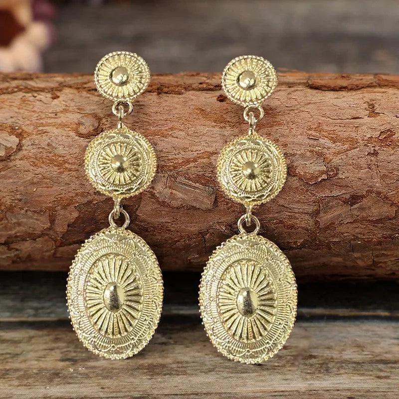 Vintage Western Concho-Style Alloy Dangle Earrings - Be Bliss Boutique