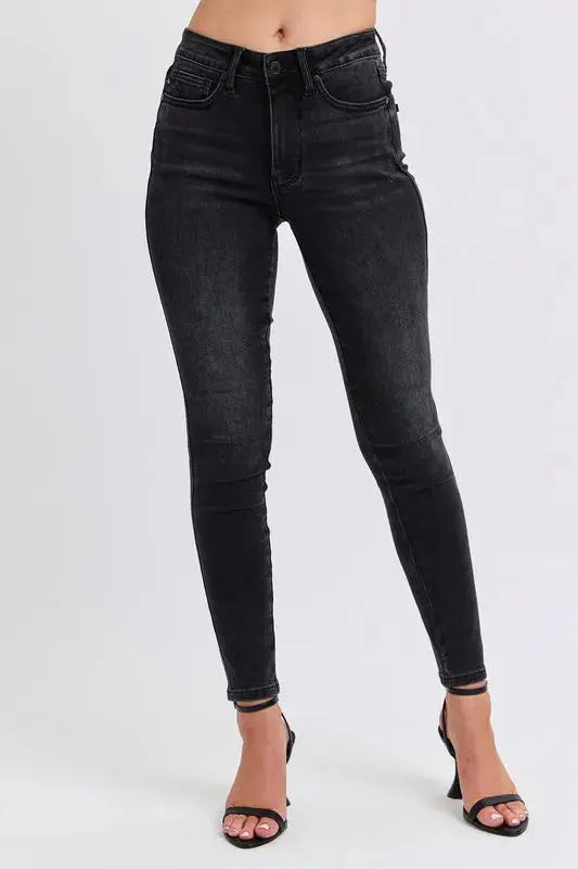 Full Size/Plus Size Mid Rise Tummy Control Skinny Judy Blue Jeans - Be Bliss Boutique