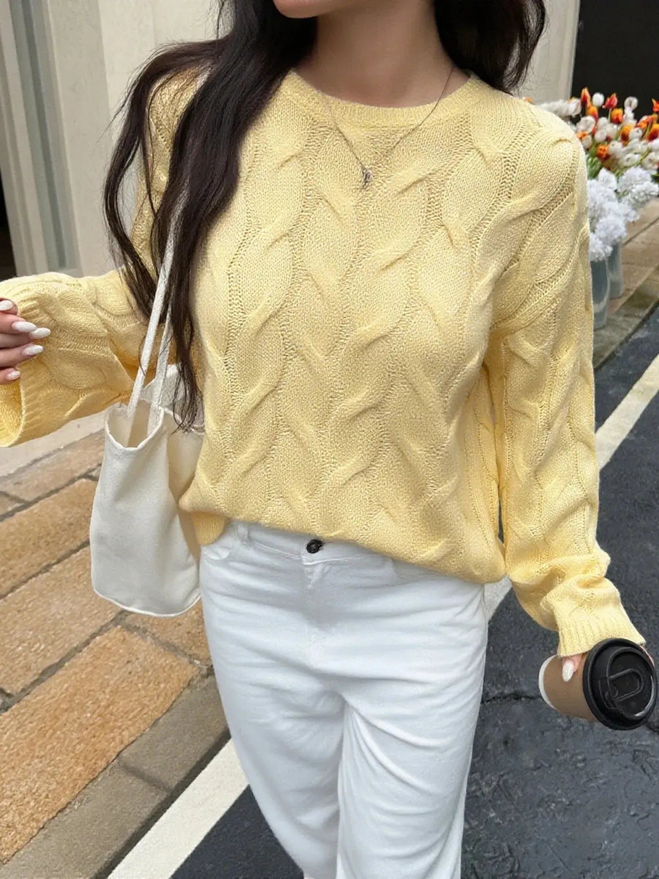 Long Sleeve Cable Knit Sweater - Be Bliss Boutique