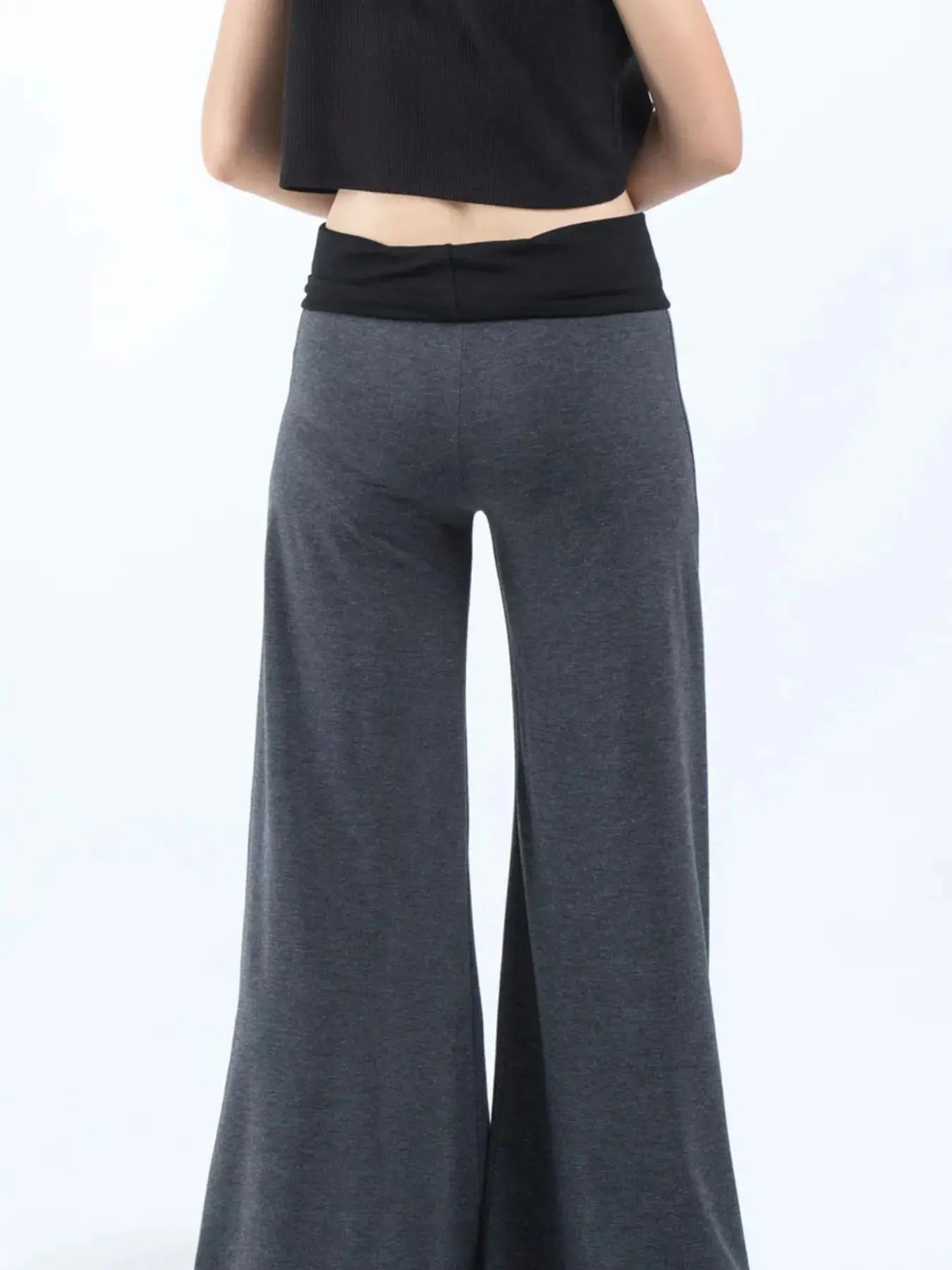 High Waisted Wide Leg Yoga Pants with Contrast Waistband - Be Bliss Boutique