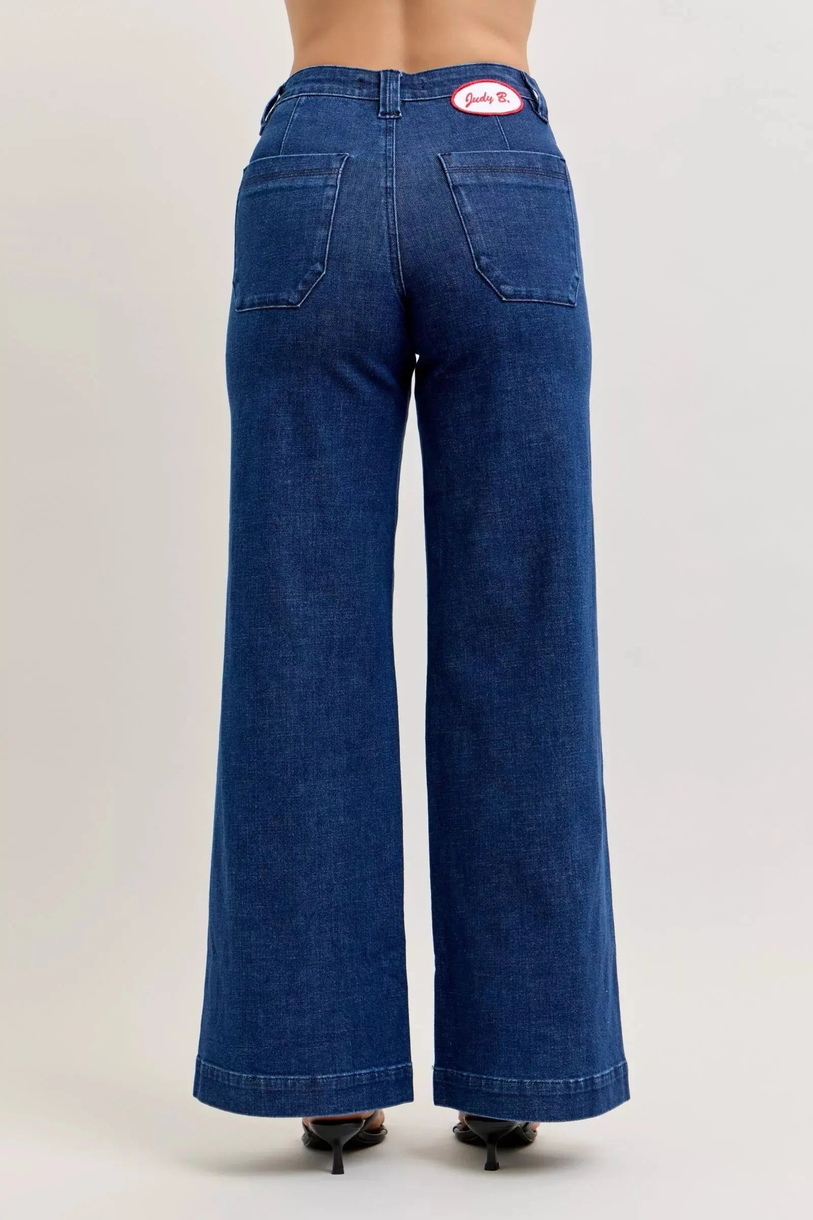 Judy Blue High-Waisted Retro Wide Jeans with Patch Pkts & Twisted Seams - Be Bliss Boutique