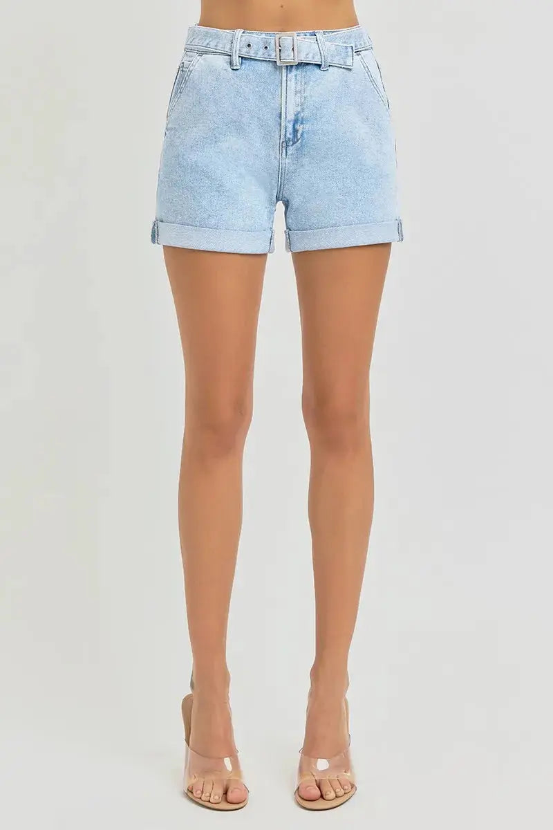 Full Size/Plus Size High Rise Belted Roll Up Shorts by RISEN Jeans - Be Bliss Boutique