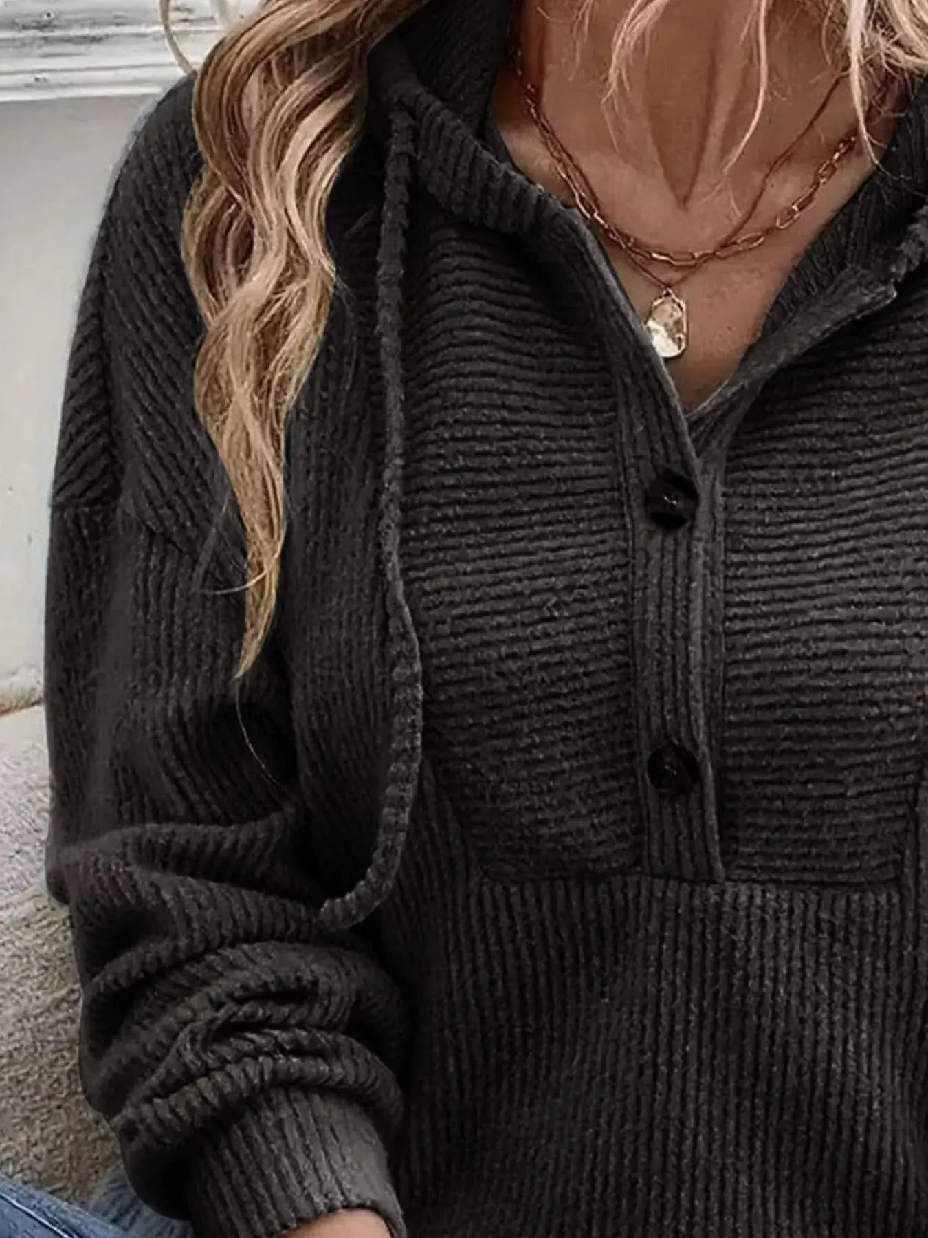 Button Front Drawstring Hoodie - Be Bliss Boutique