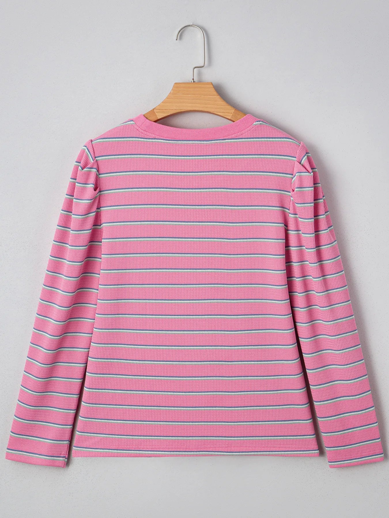 Striped Round Neck Textured Knit Long Sleeve Top -  Be Bliss Boutique
