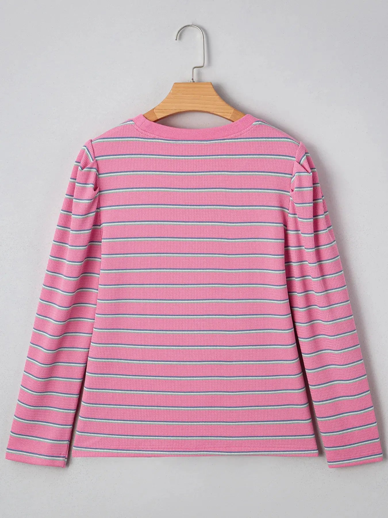 Striped Round Neck Textured Knit Long Sleeve Top - Be Bliss Boutique