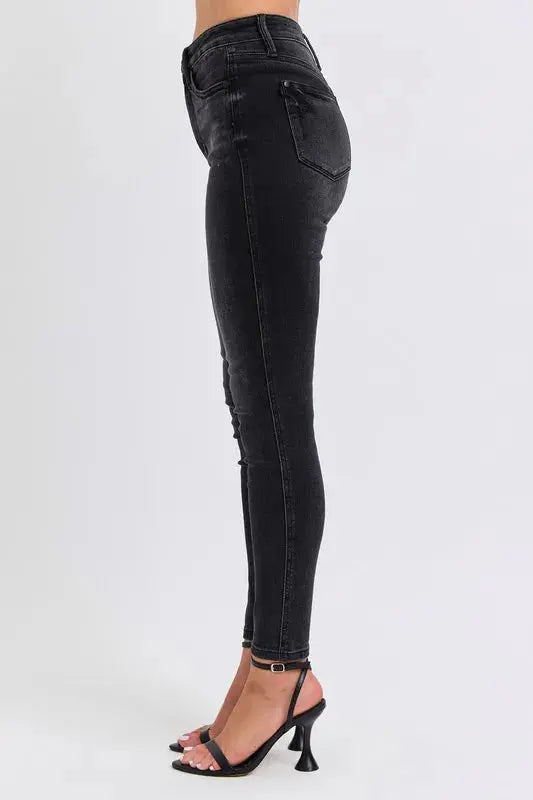 Full Size/Plus Size Mid Rise Tummy Control Skinny Judy Blue Jeans - Be Bliss Boutique