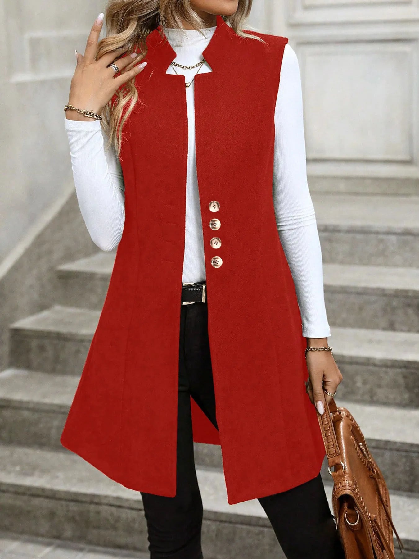 Button Up Longline Vest Coat -  Be Bliss Boutique