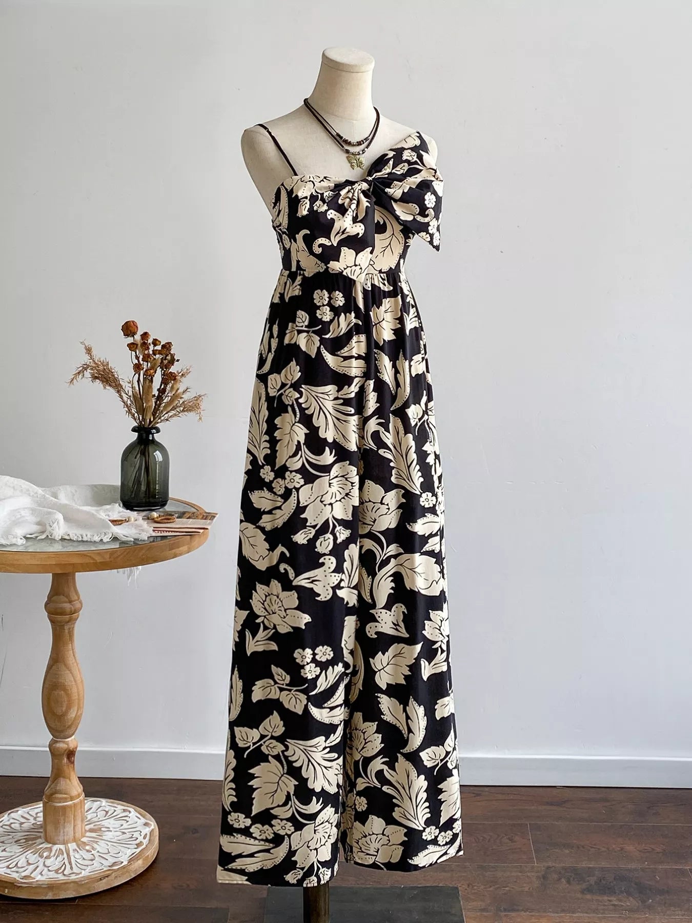 Floral Print Bowknot Wide Leg Jumpsuit - Be Bliss Boutique