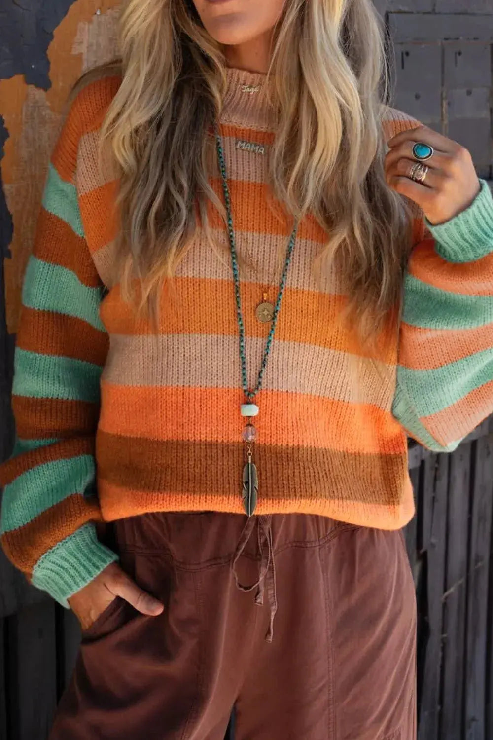Rainbow Striped Long Sleeve Sweater - Be Bliss Boutique