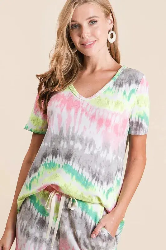 BiBi Womens Tie Dye Shorts with Twill Tape Drawstring - Be Bliss Boutique