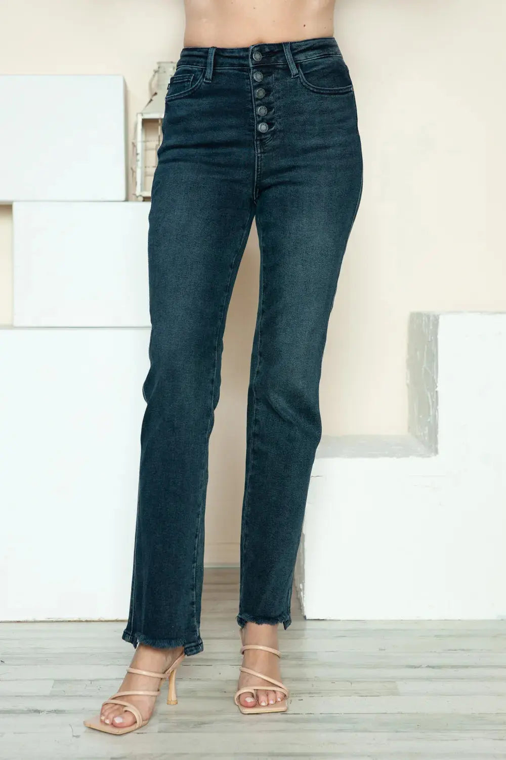 Plus Size Button Fly Hem Destroy Straight Leg Judy Blue Jeans - Be Bliss Boutique