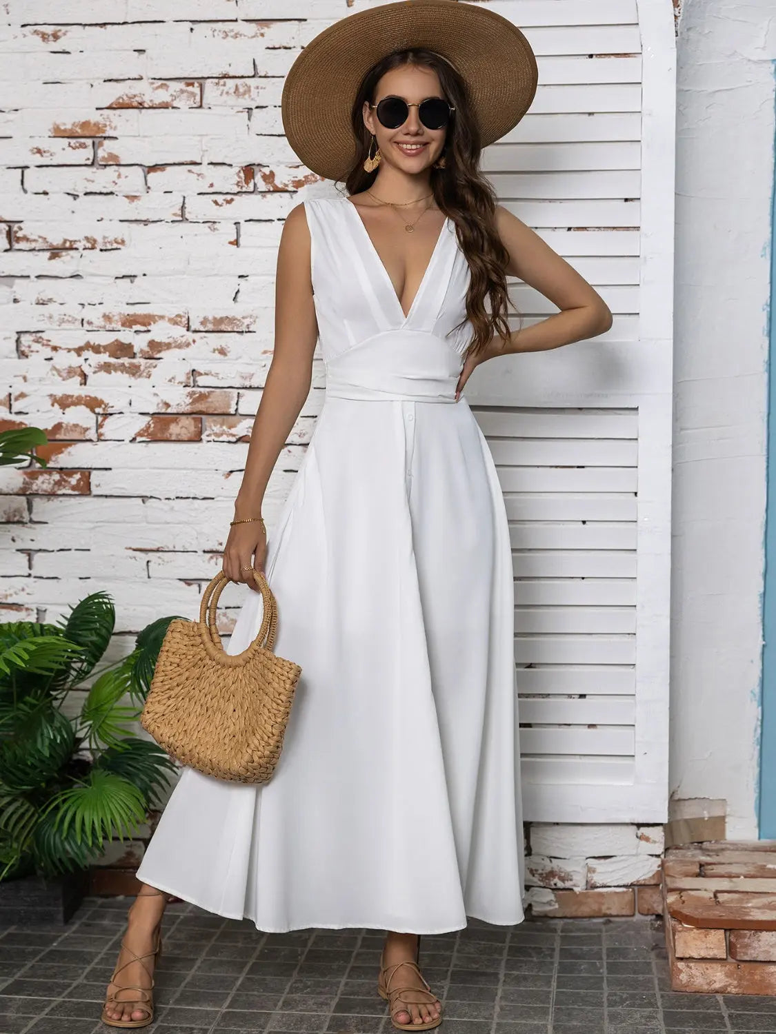 Full Size Slit V-Neck Sleeveless Midi Dress - Be Bliss Boutique