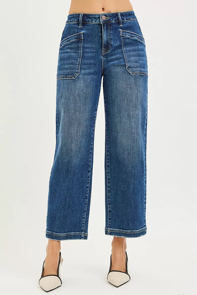 RISEN Jeans - Slouchy Cropped Baggy Jeans with Front Patch Pocket - Be Bliss Boutique