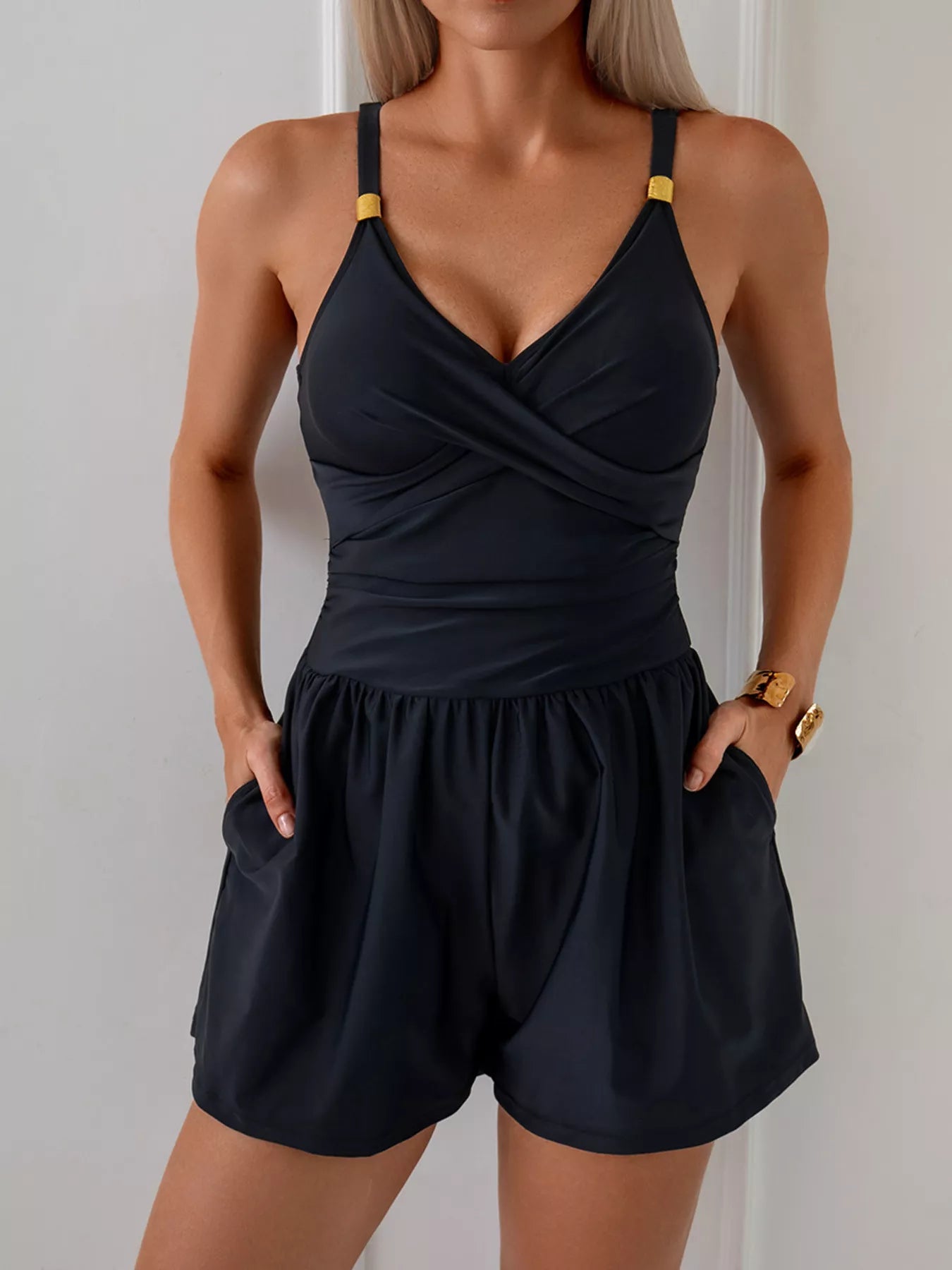 V Neck Spaghetti Strap One Piece Swimsuit - Be Bliss Boutique
