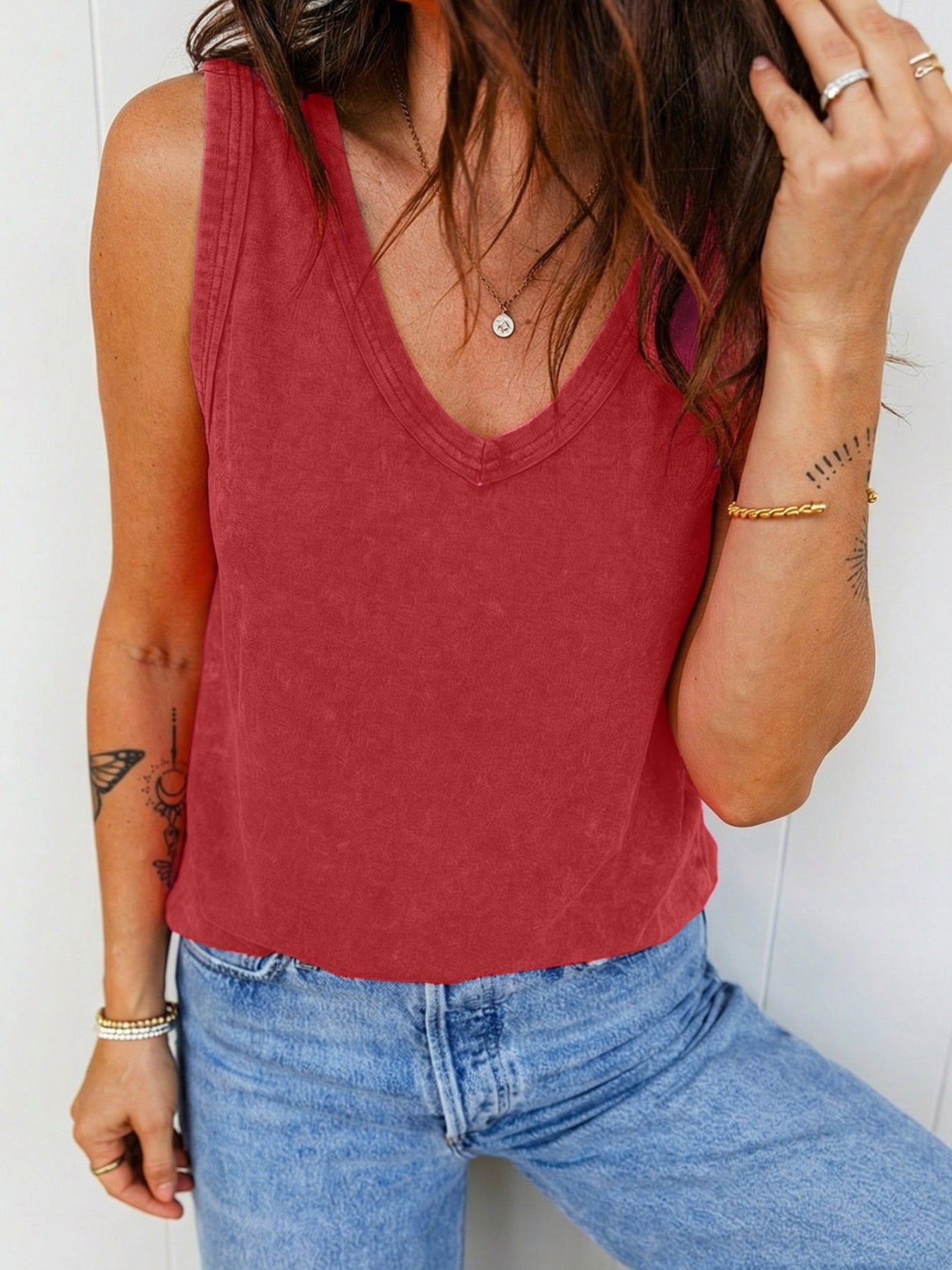 Wash V Neck Tank Top - Be Bliss Boutique