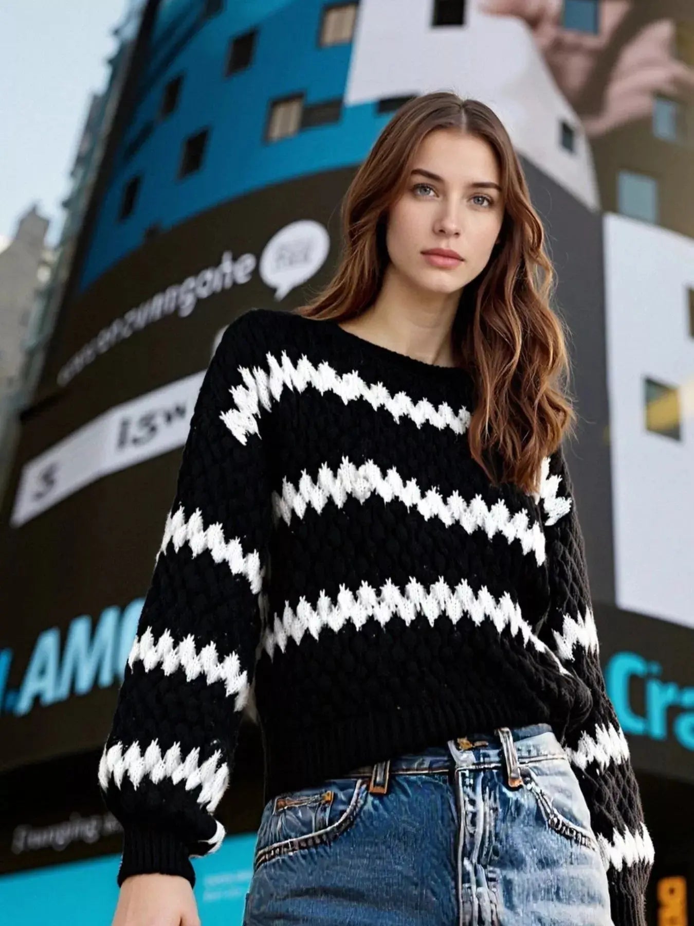 Striped Round Neck Dropped Shoulder Sweater - Be Bliss Boutique