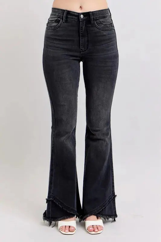 Judy Blue Full Size/Plus Size High Waist Flare w/ Mock Fray Tulip Hem - Be Bliss Boutique