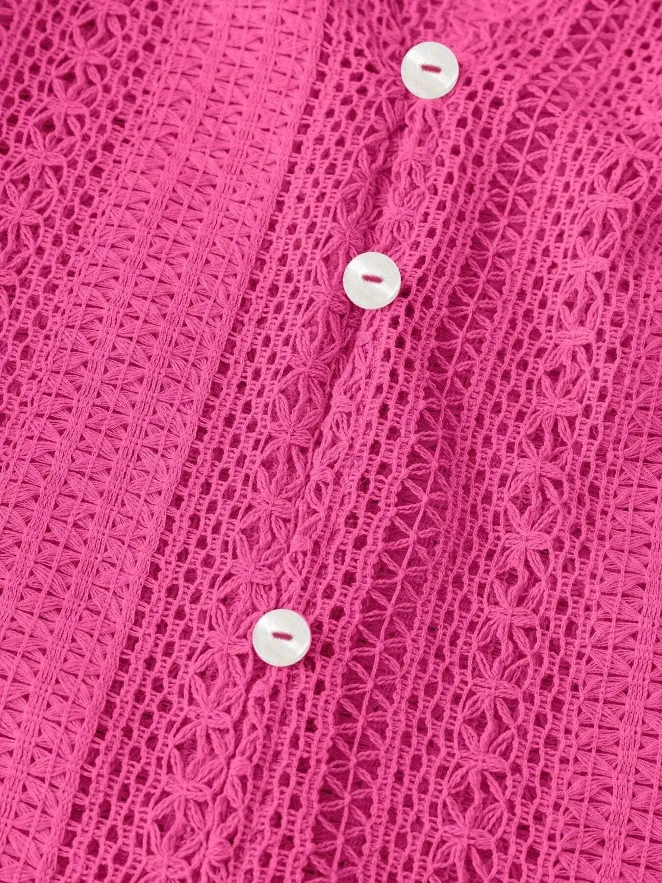 Crochet Notched Button Front Shirt - Be Bliss Boutique