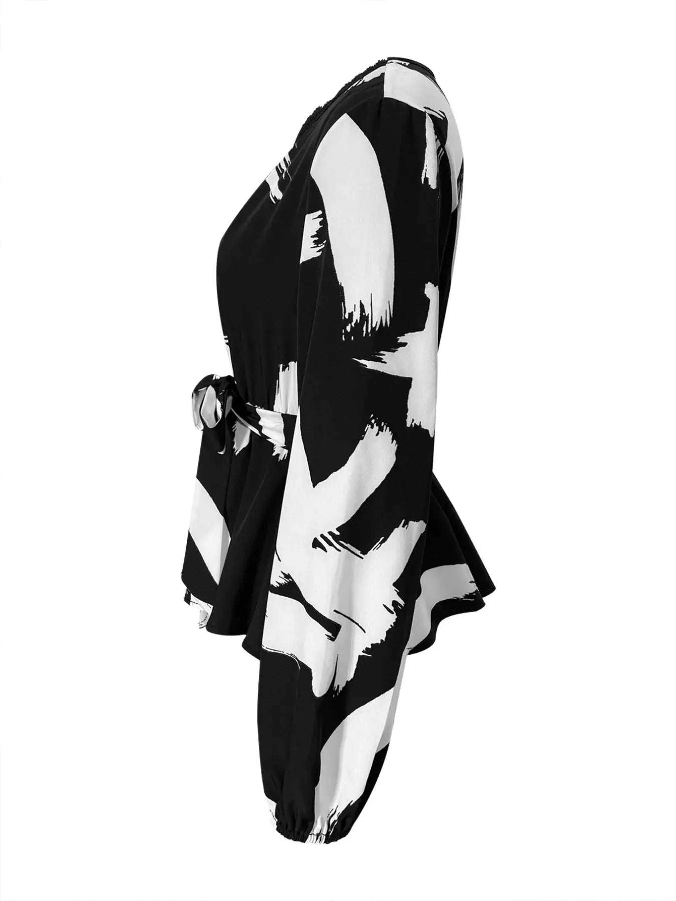 Black Tie Waist Long Sleeve Blouse - Be Bliss Boutique