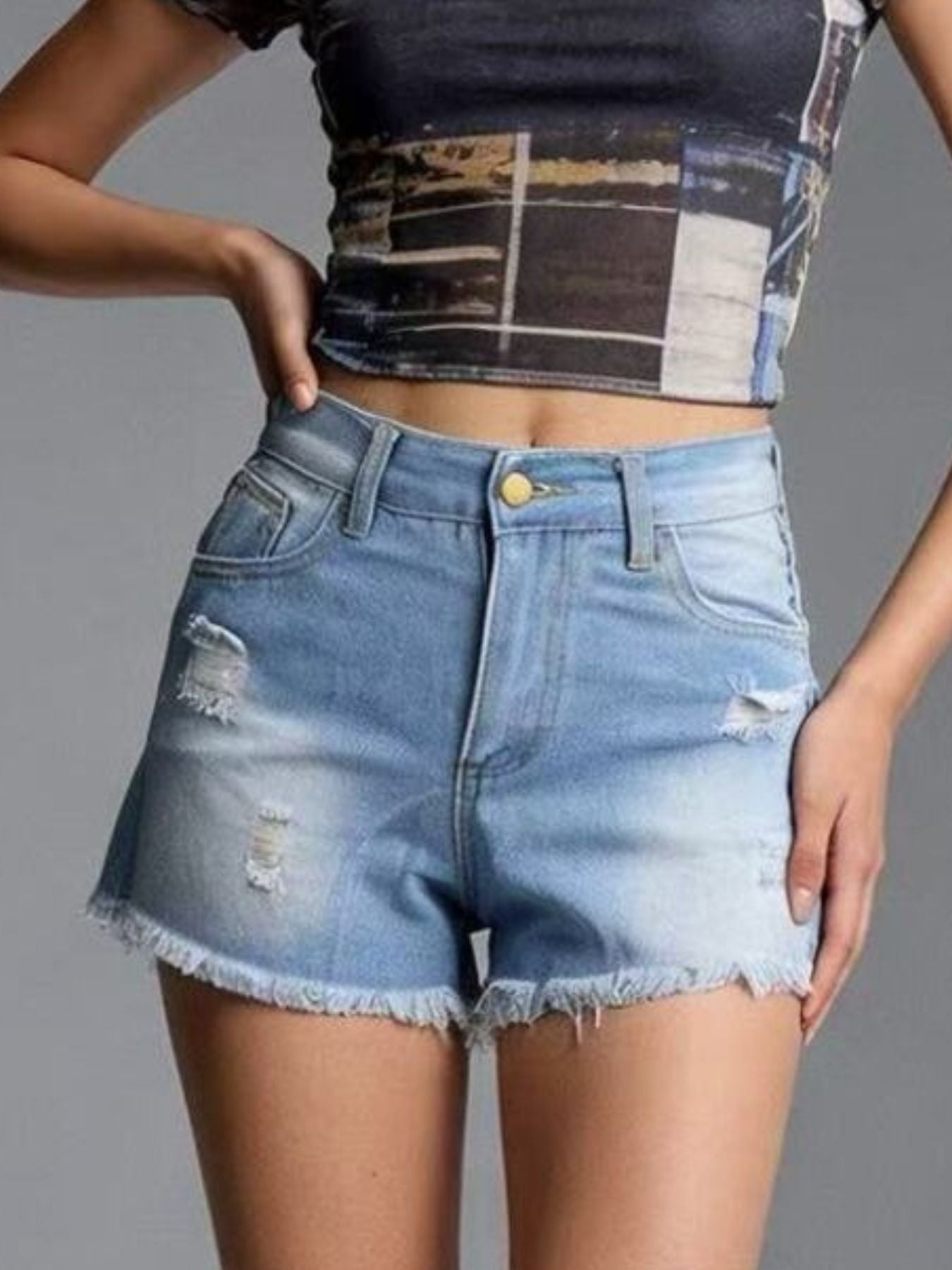 Distressed Frayed Hem Denim Shorts - Be Bliss Boutique