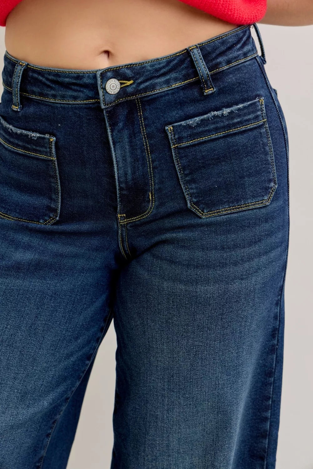Judy Blue Jeans - High Waist Palazzo Jeans with Front Patch Pockets - Be Bliss Boutique