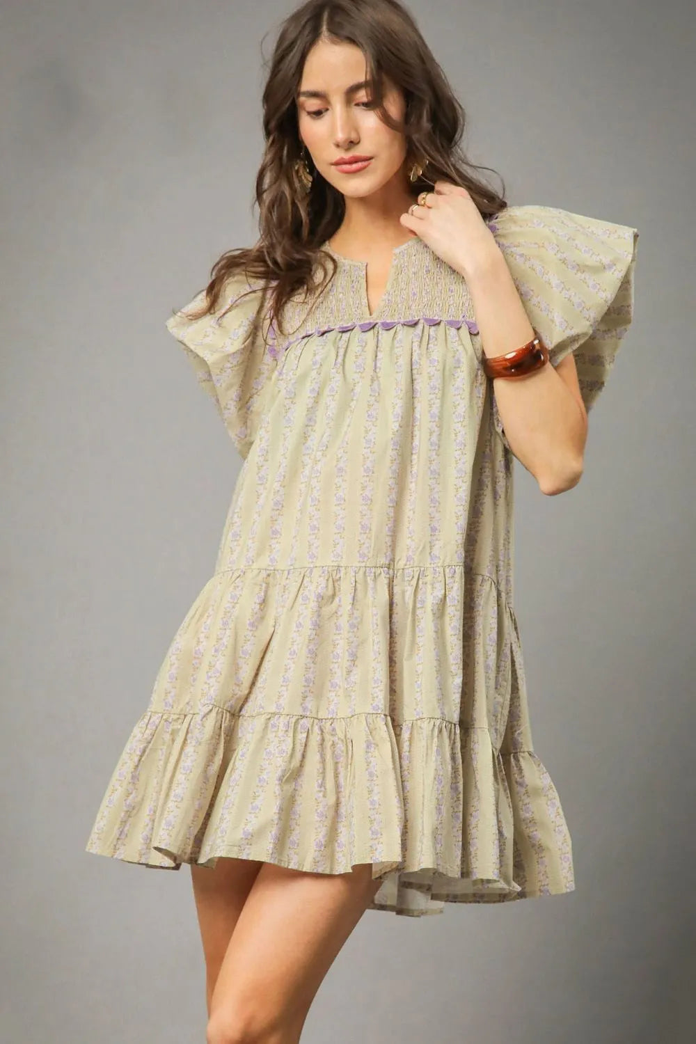 Umgee Floral Ruffled Cap Sleeve Tiered Cotton Mini Dress - Be Bliss Boutique