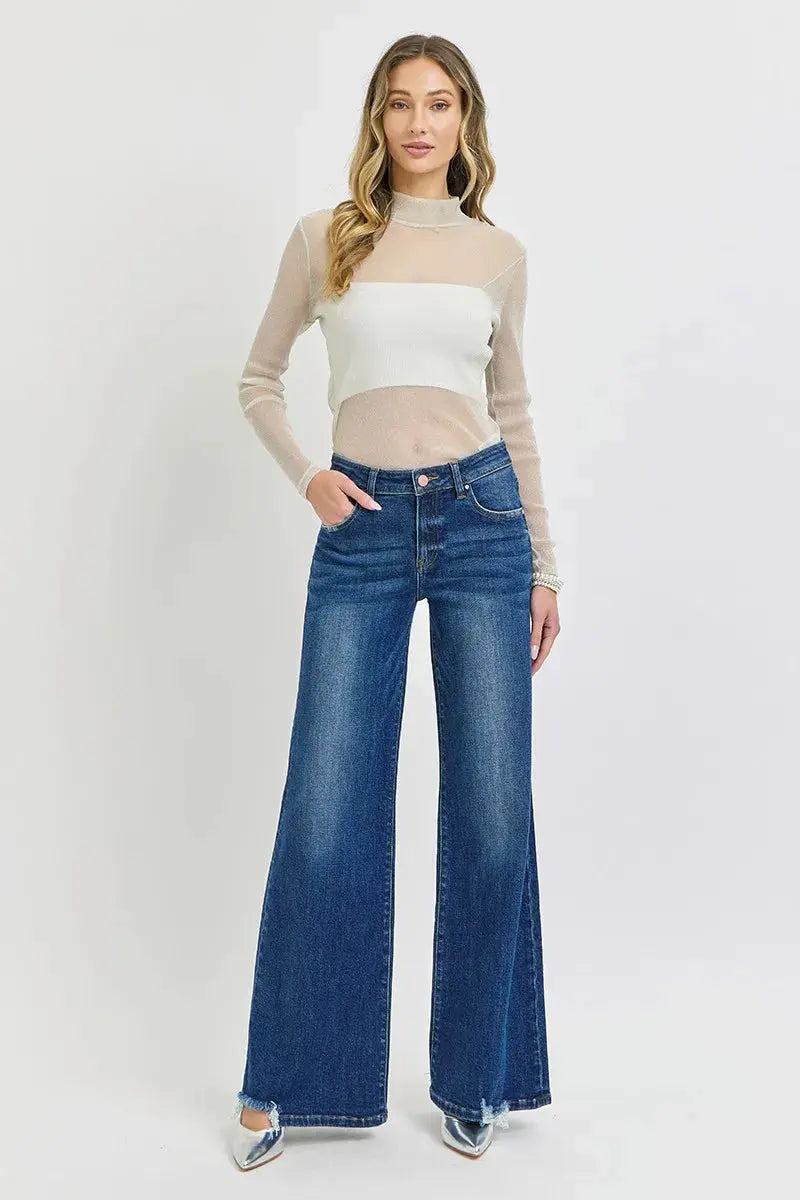 Mid Rise Wide Leg Denim RISEN Jeans in Full & Plus Sizes - Be Bliss Boutique
