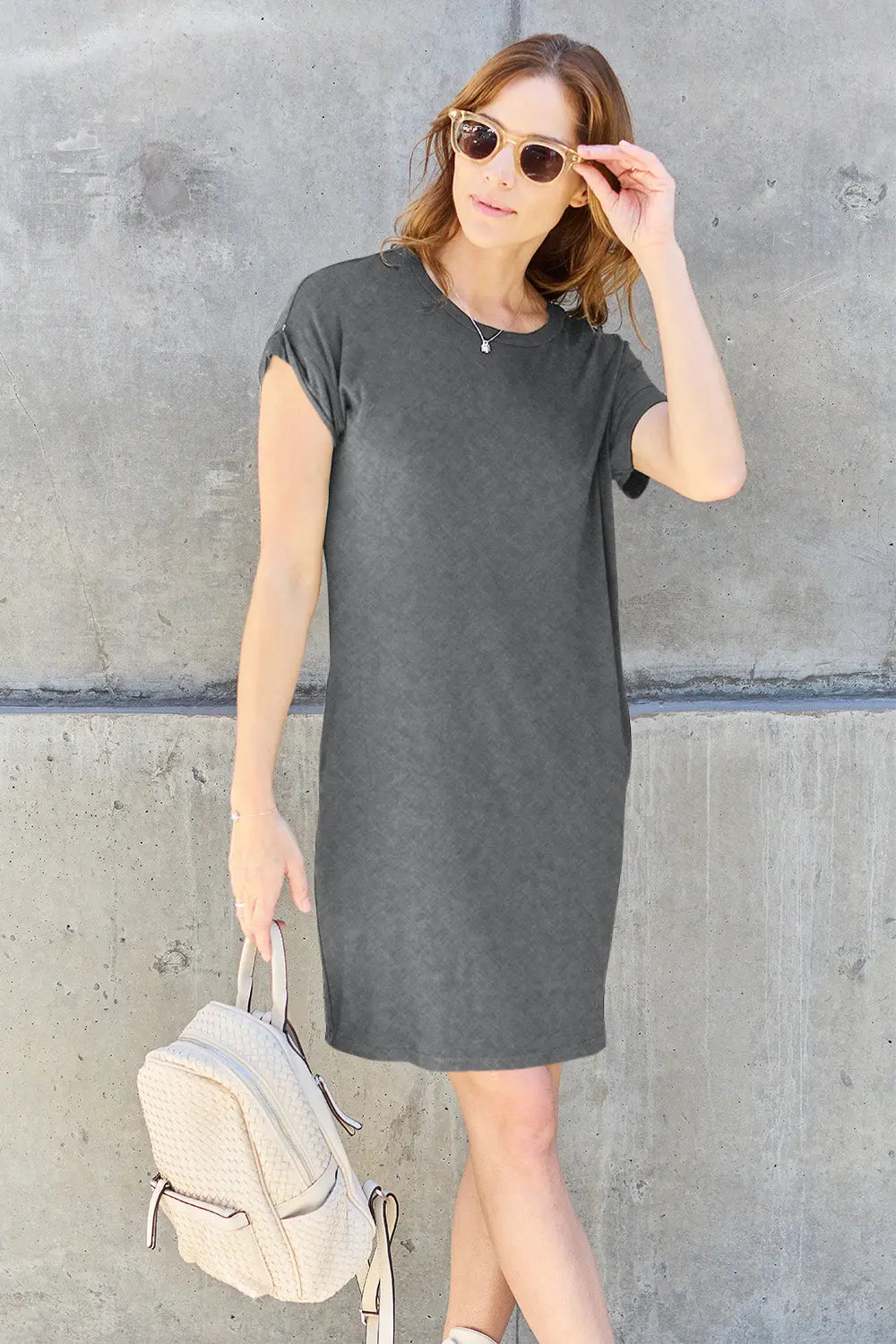 Basic Bae Full Size Round Neck Short Sleeve Dress with Pockets - Be Bliss Boutique