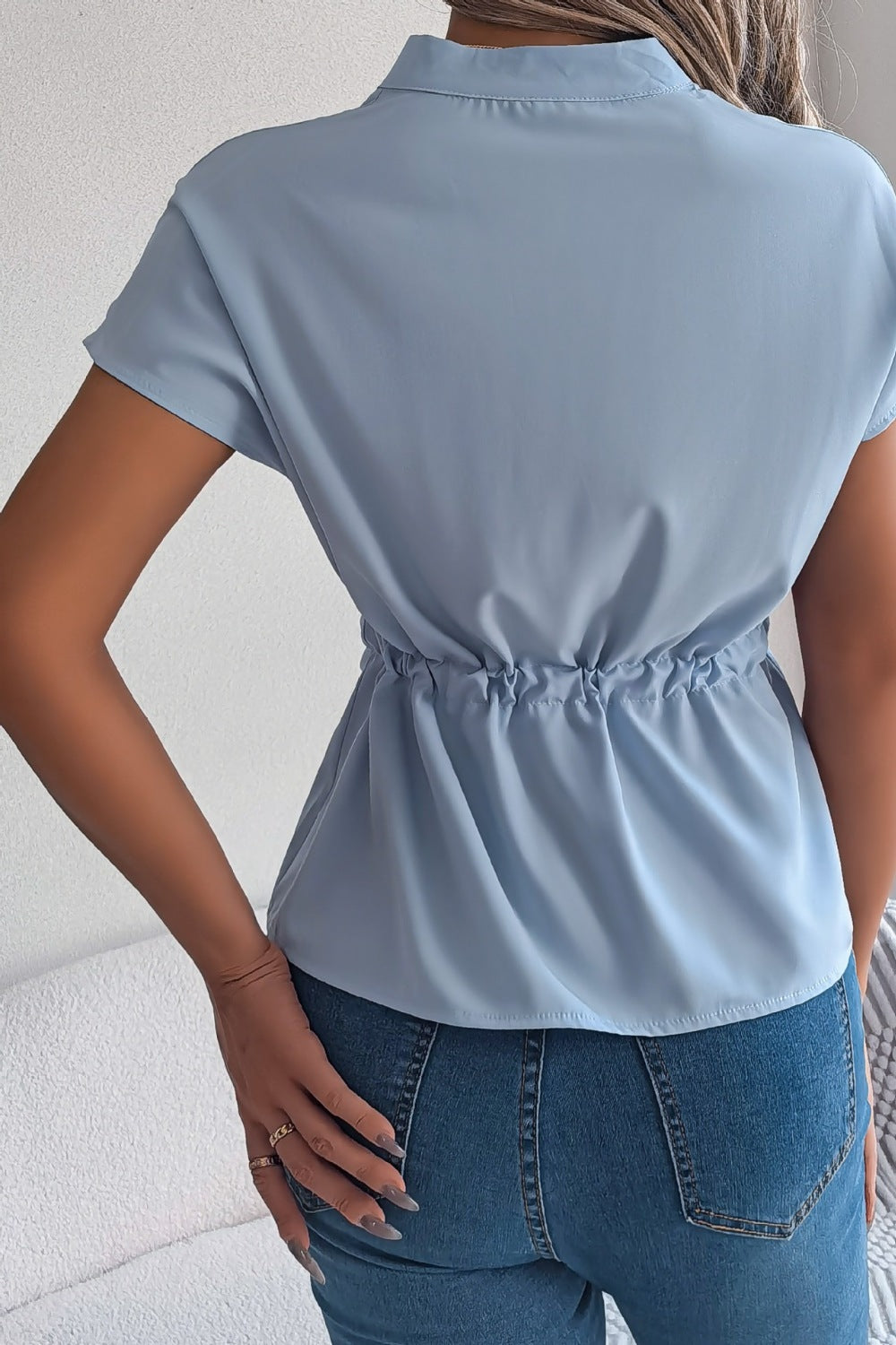 Tie Waist Button Down Shirt - Be Bliss Boutique