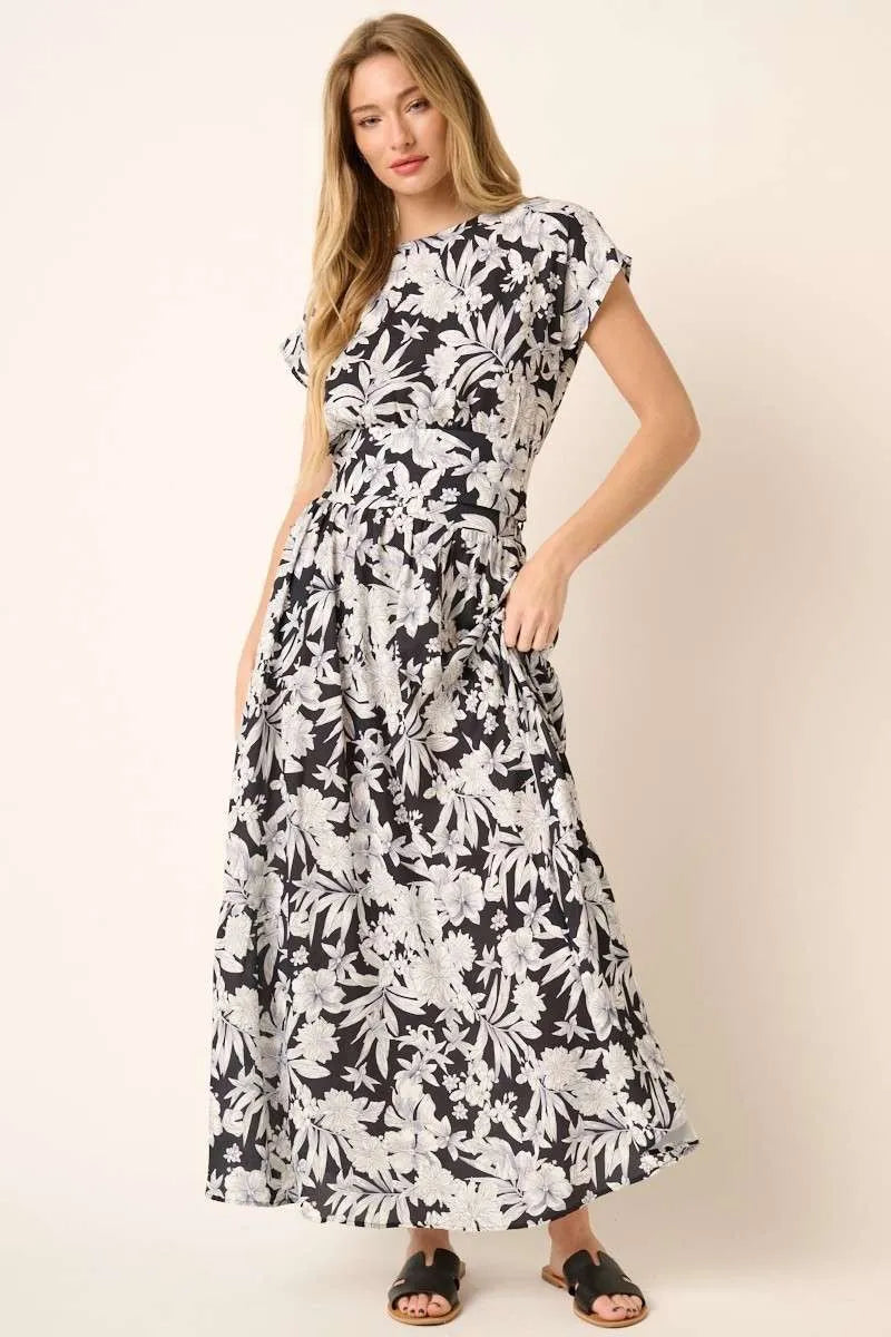 Mittoshop Black & White Tropical Print Two Piece Maxi Skirt Set - Be Bliss Boutique
