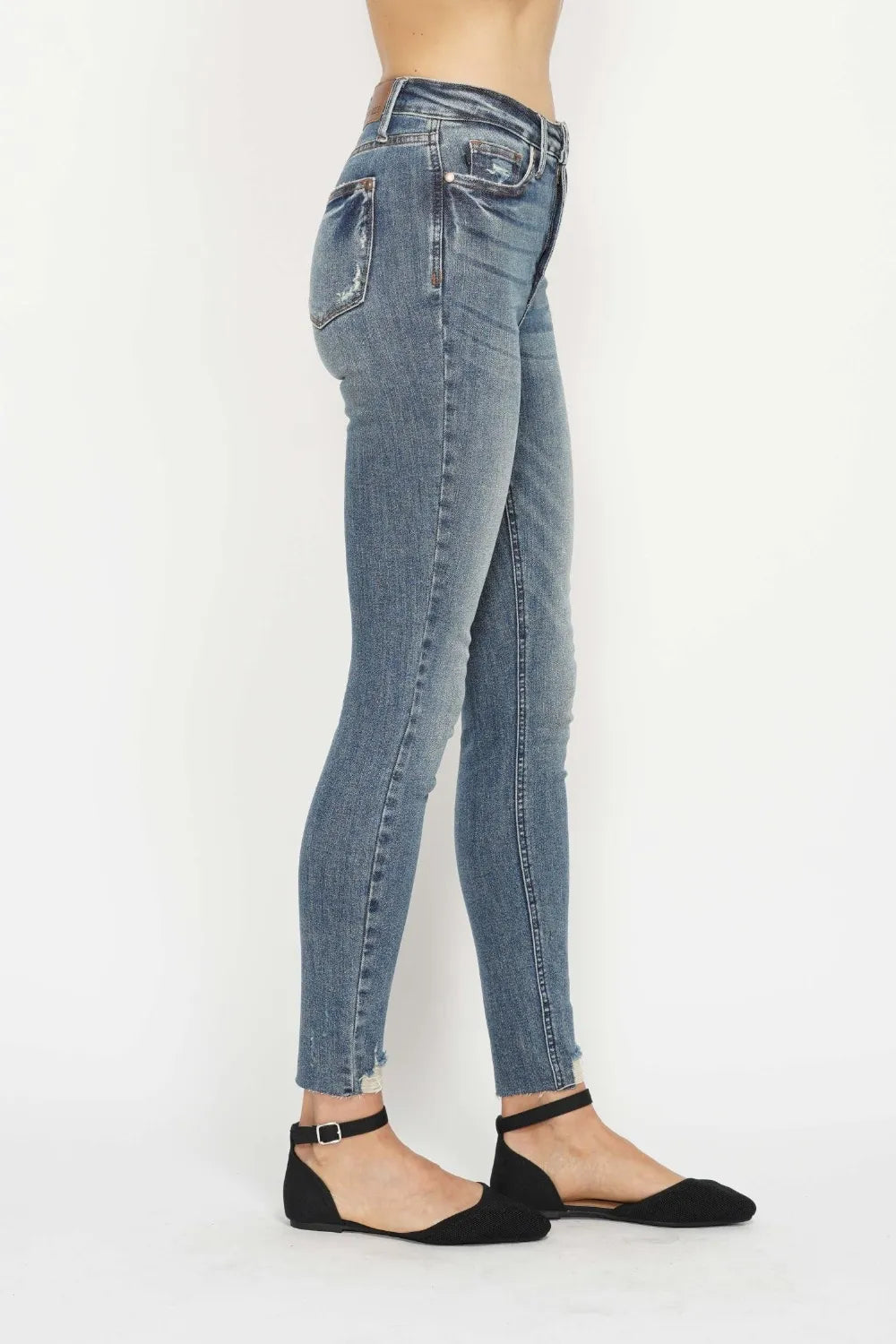 Judy Blue Full Size Tummy Control Vintage Wash Hem Destroy Skinny Jeans - Be Bliss Boutique