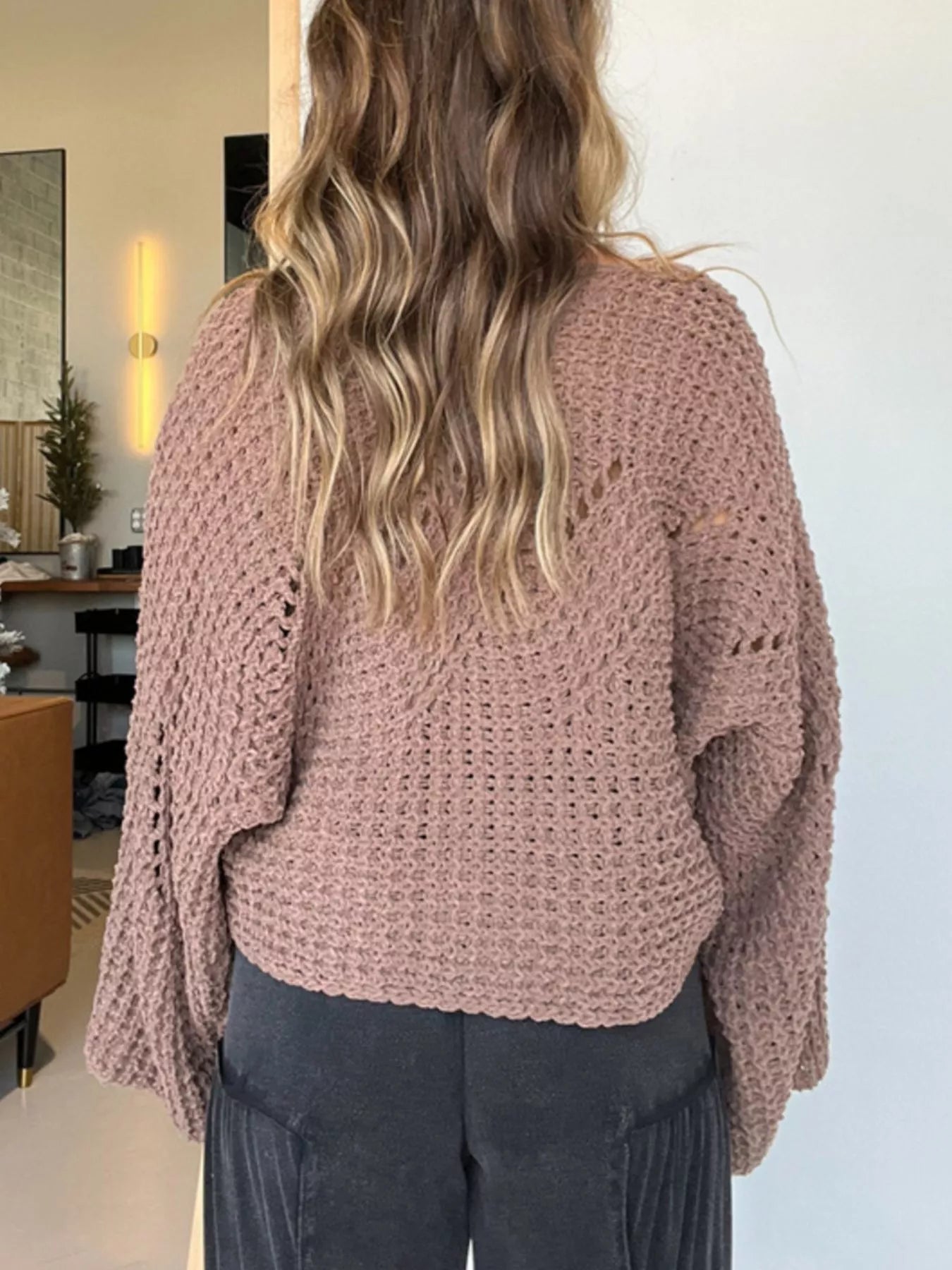 Openwork Batwing Sleeve Sweater - Be Bliss Boutique